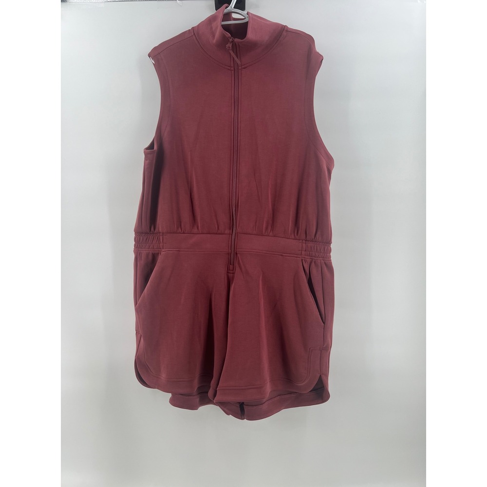 Avia Romper Women XXXL Burgundy Sleeveless Mock Neck Quarter Zip Athleisure
